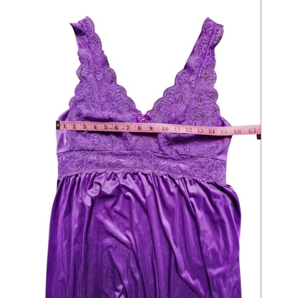 Vintage Shadowline Purple Lace Bodice Nylon Nightgown Women’s Large #31737 - Picture 7 of 9